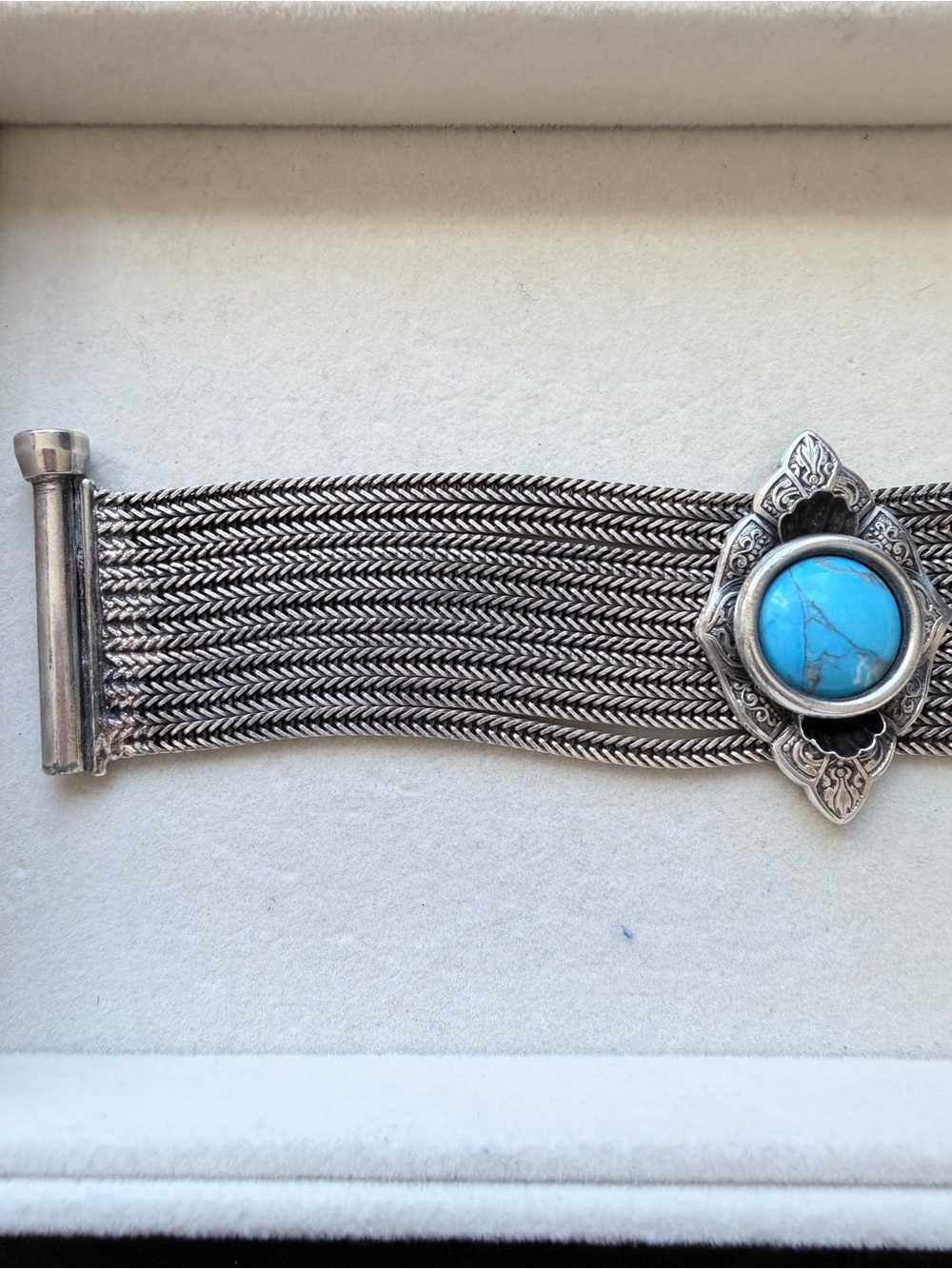 Silver-Tone Multi Strand Bracelet with Turquoise Stone